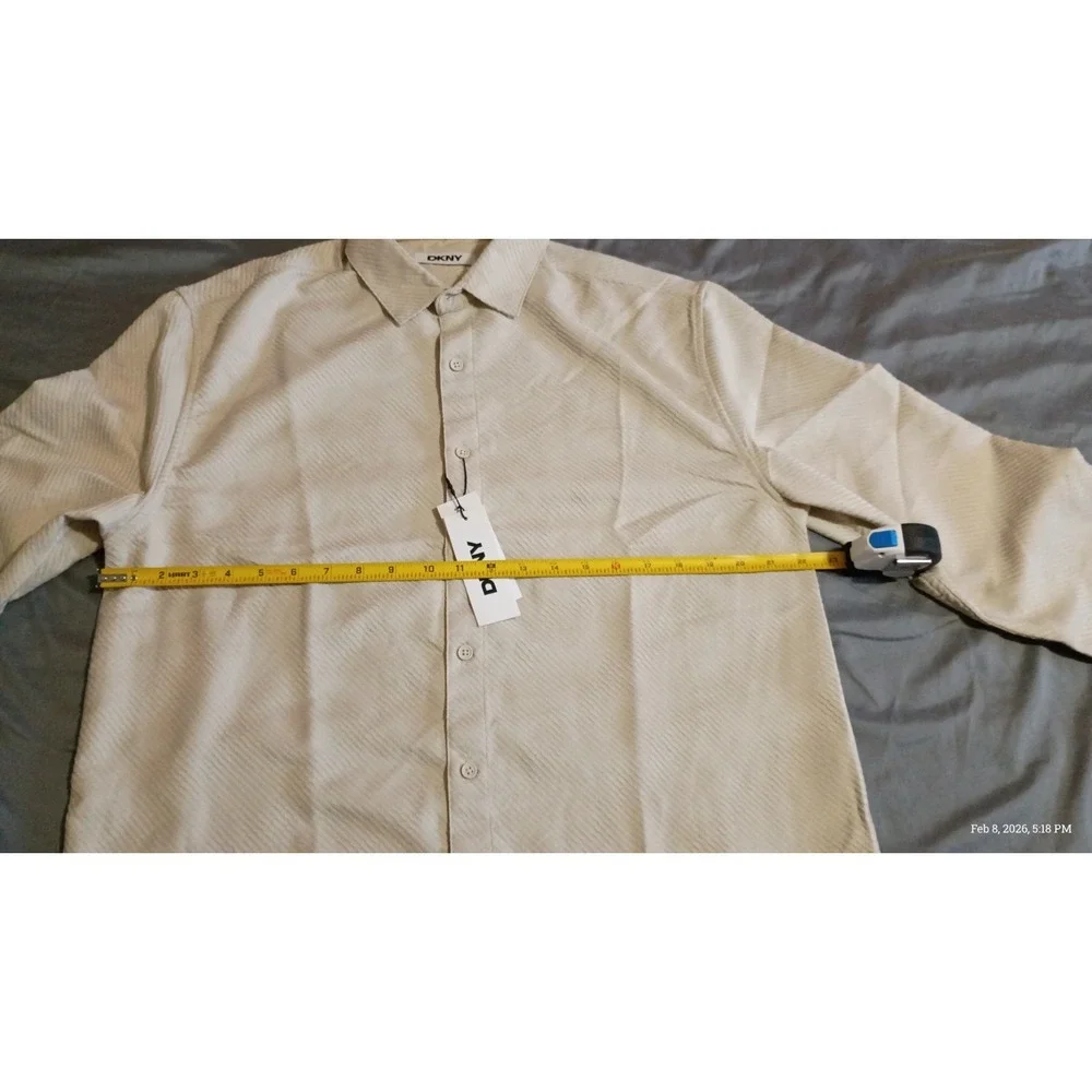DKNY Men's Geometric Button-Up Shirt Sand Color M Stretch Long Sleeve‎